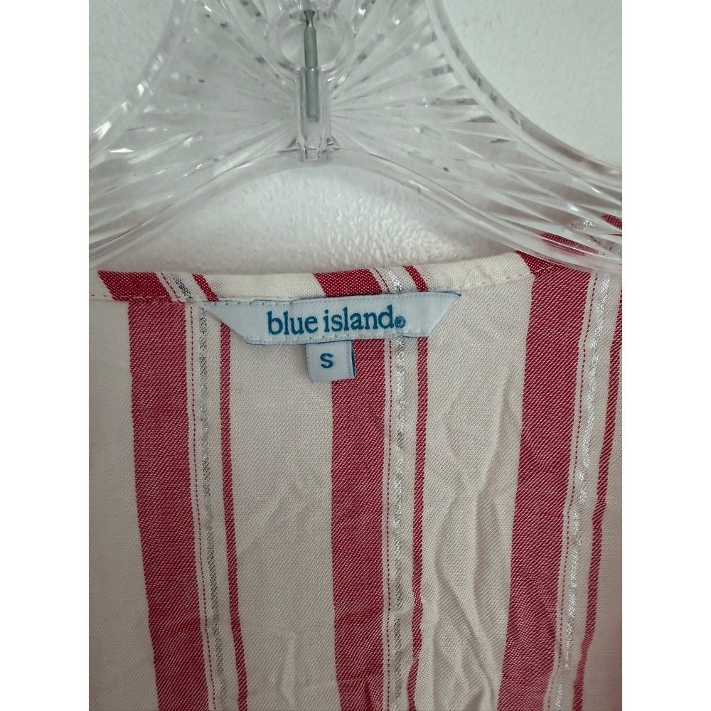 Blue Island Pink White Striped Metallic Tie Front Tassel Tiered Coverup Small - Picture 2 of 12
